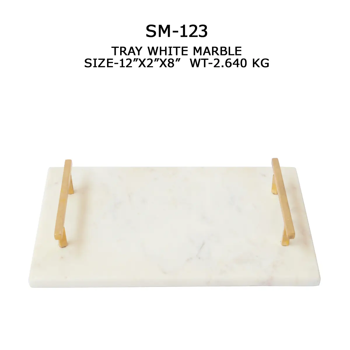 SERVING TRAY WITH METAL HANDLE WHITE MARBLE